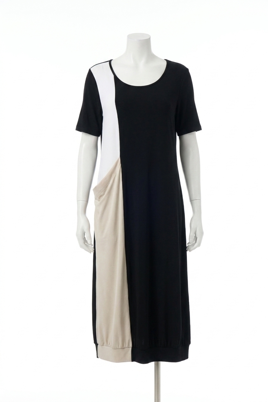 NEW JOSEPH RIBKOFF color block cocoon dress in black/vanilla/moonstone